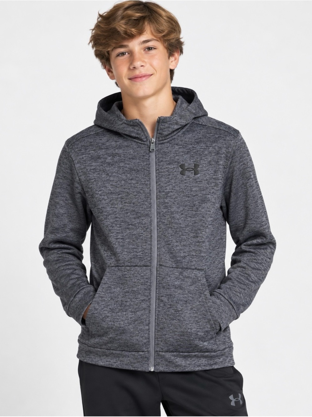 Under Armour Kids' YL Charcoal Gray Fleece Full-Zip Hoodie Loose Fit